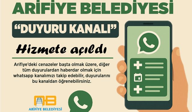 Arifiye Belediyesinin Whatsapp Duyuru Kanalı Hizmete Girdi.