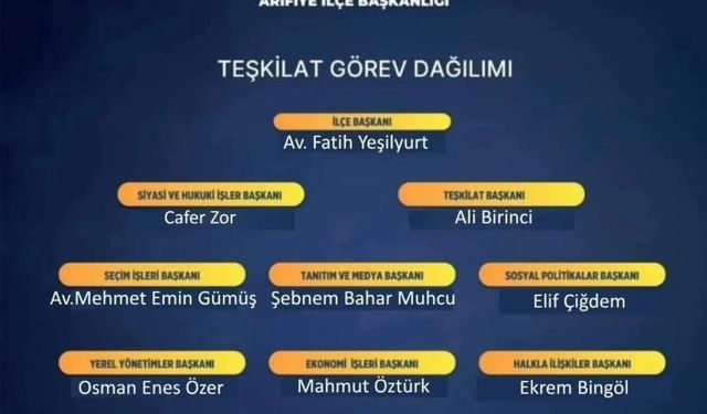 AK Parti Arifiye İlçe Teşkilatında Görev Dağılımı Yapıldı